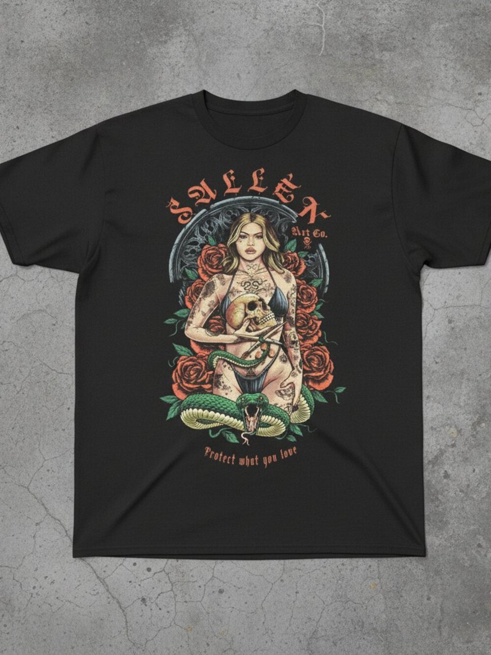 Sullen Art Co Protect What You Love Tattoo Rose Snake Black T-Shirt